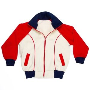 vintage 80s BLUE RED WHITE ZIP FRONT SWEAT TRACK JACKET KIDS SMALL